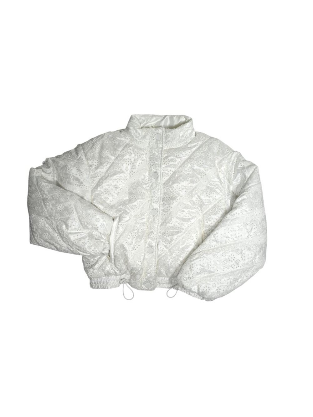 For Love & Lemons Sloane Eyelet Puffer Coat in White